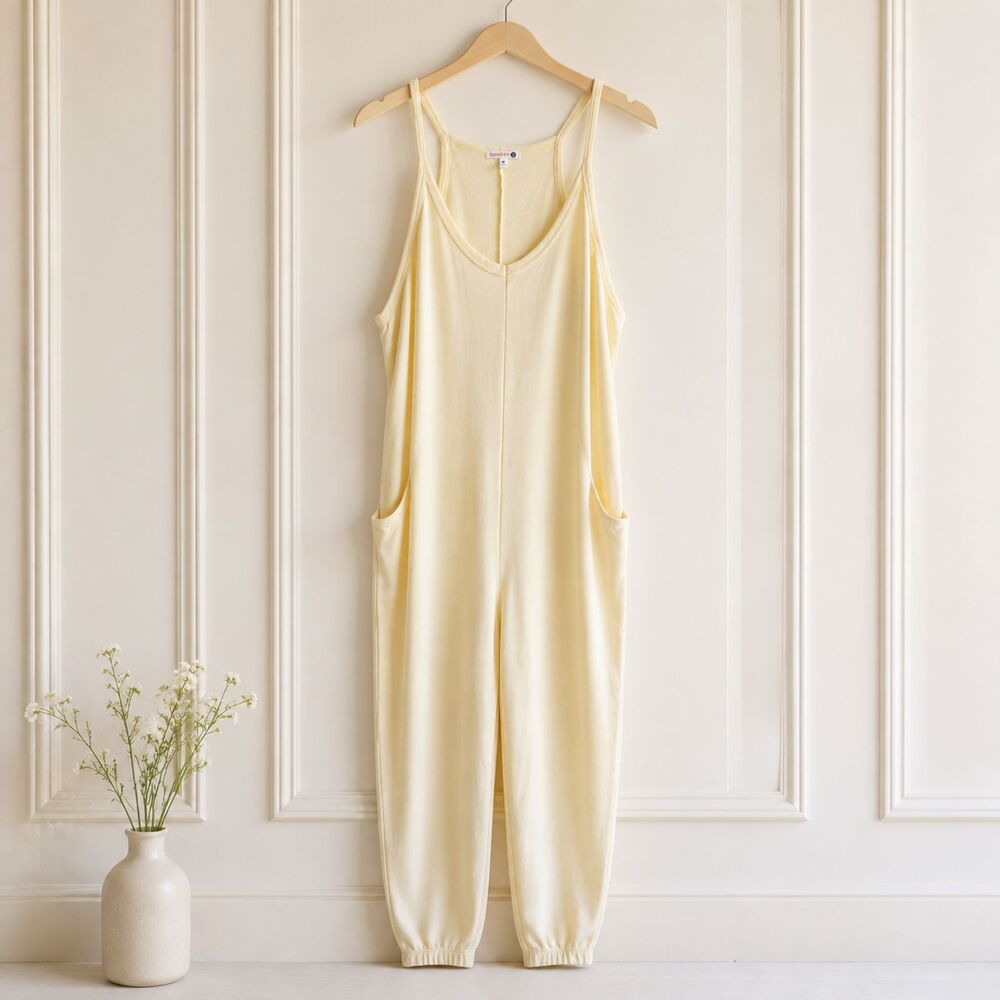 Sundry Women’s Medium Yellow French Terry Sleeveless Jogger Jumpsuit